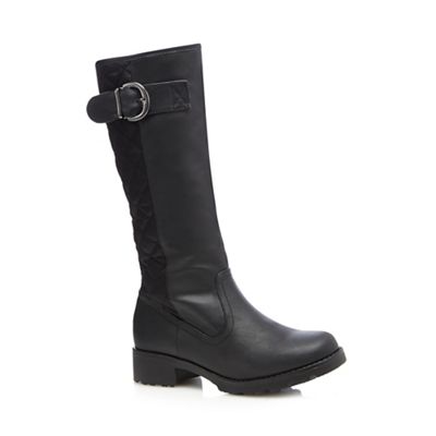 Black quilted calf length boots